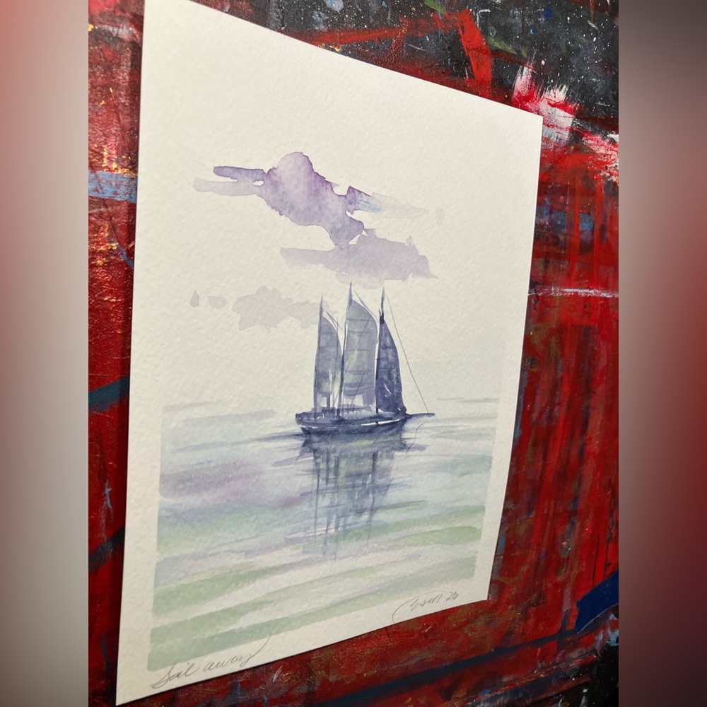 Original sailboat painting nautical art Watercolor marine Artwork Artettina - Picture 3 of 7